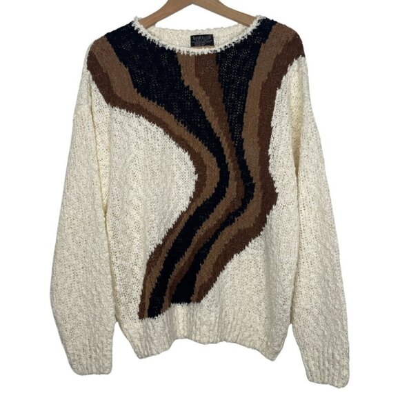 Vintage Hand Knit Knitivo Size: L Neutral Boho Sweater | 70's Eclectic Grandpa - Picture 1 of 11